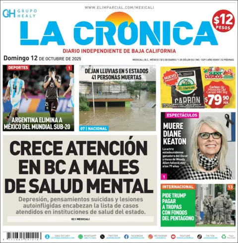 Portada de La Cronica del domingo, 12 de octubre de 2025