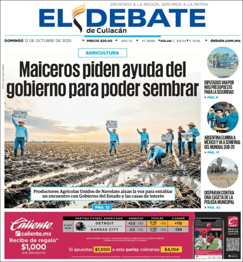 Portada de El Debate de Culiacan del domingo, 12 de octubre de 2025