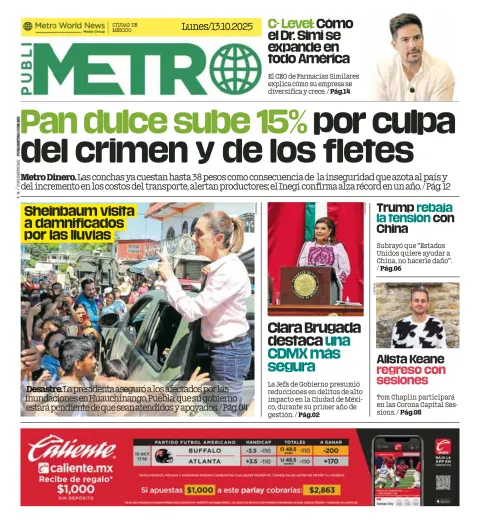 Portada de Publimetro Nacional del lunes, 13 de octubre de 2025