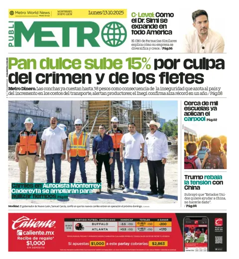 Portada de Publimetro Monterrey del lunes, 13 de octubre de 2025