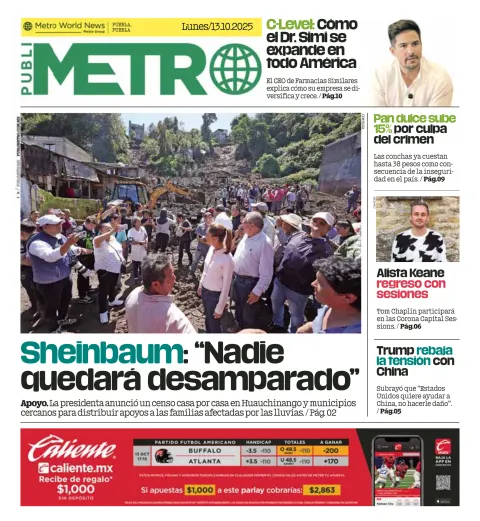 Portada de Publimetro Puebla del lunes, 13 de octubre de 2025