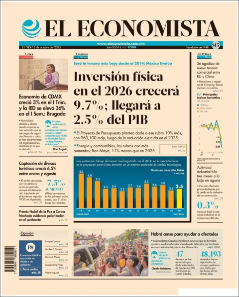 Portada de El Economista del lunes, 13 de octubre de 2025