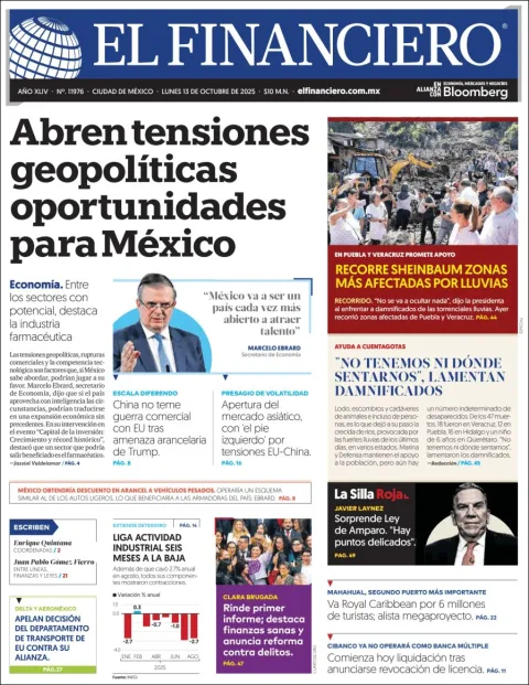 Portada de El Financiero del lunes, 13 de octubre de 2025