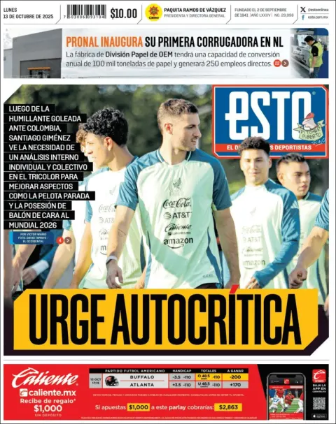 Portada de Esto del lunes, 13 de octubre de 2025