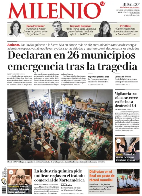 Portada de Milenio Hidalgo del lunes, 13 de octubre de 2025