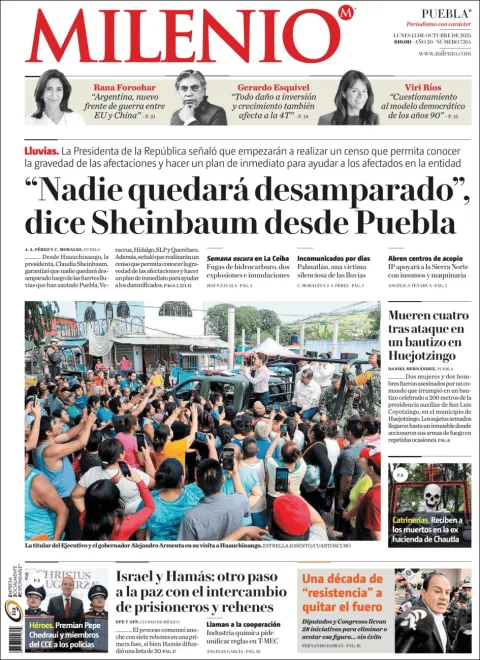 Portada de Milenio Puebla del lunes, 13 de octubre de 2025
