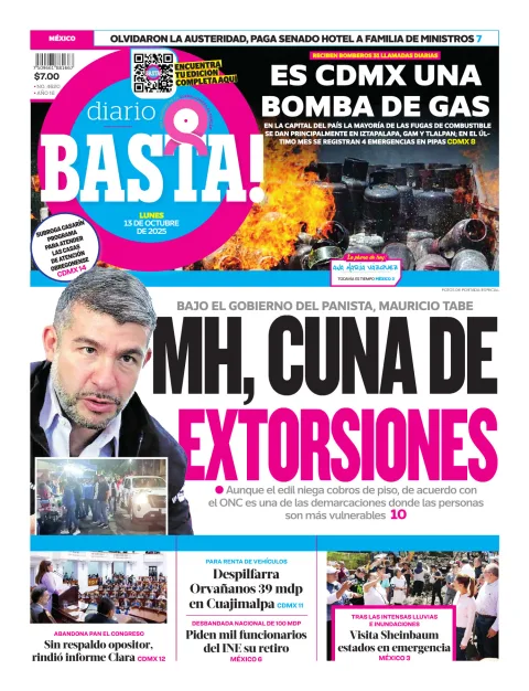 Portada de Basta! (portada) del lunes, 13 de octubre de 2025