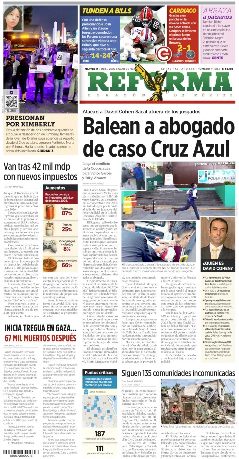 Portada de Reforma del martes, 14 de octubre de 2025