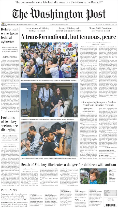 Portada de The Washington Post del martes, 14 de octubre de 2025