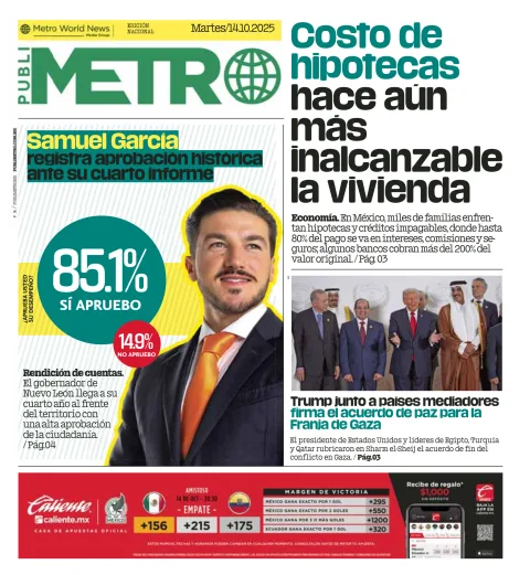 Portada de Publimetro Monterrey del martes, 14 de octubre de 2025
