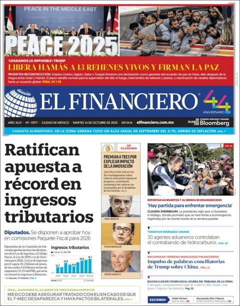 Portada de El Financiero del martes, 14 de octubre de 2025