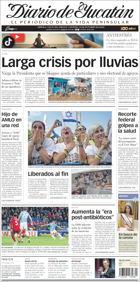 Portada de Diario de Yucatán del martes, 14 de octubre de 2025