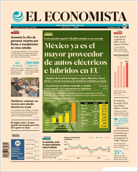Portada de El Economista del martes, 14 de octubre de 2025