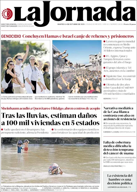 Portada de La Jornada del martes, 14 de octubre de 2025