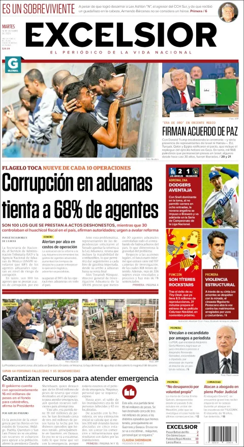 Portada de Excelsior del martes, 14 de octubre de 2025