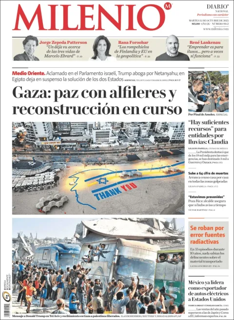 Portada de Milenio del martes, 14 de octubre de 2025