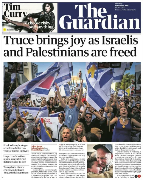 Portada de The Guardian (reino Unido) del martes, 14 de octubre de 2025