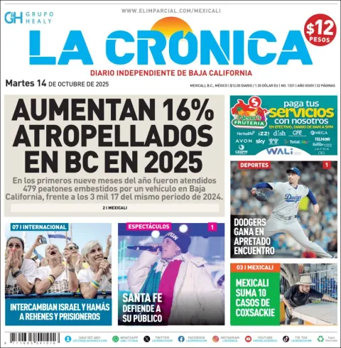 Portada de La Cronica del martes, 14 de octubre de 2025