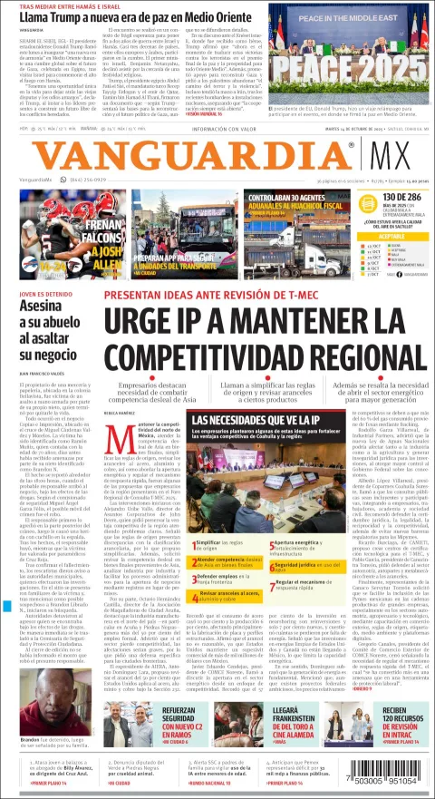 Portada de Vanguardia del martes, 14 de octubre de 2025
