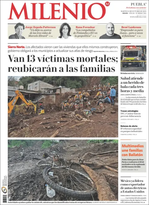Portada de Milenio Puebla del martes, 14 de octubre de 2025