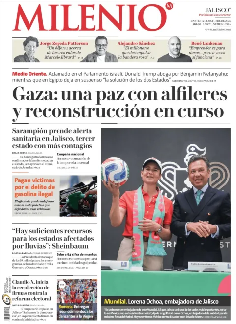 Portada de Milenio Jalisco del martes, 14 de octubre de 2025