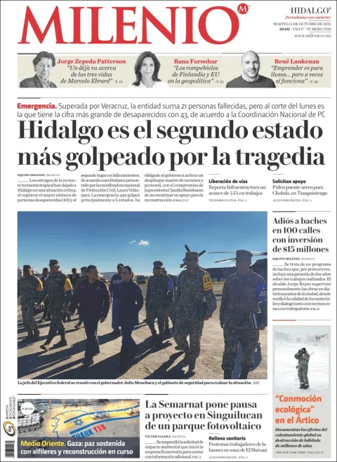 Portada de Milenio Hidalgo del martes, 14 de octubre de 2025
