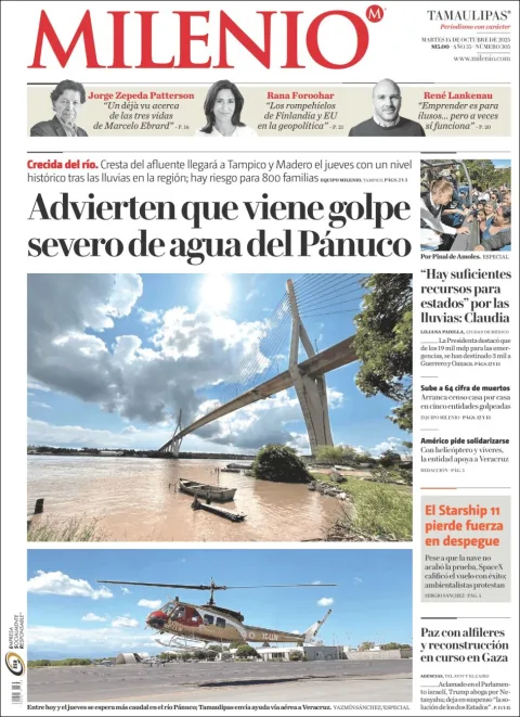 Portada de Milenio Tamaulipas del martes, 14 de octubre de 2025