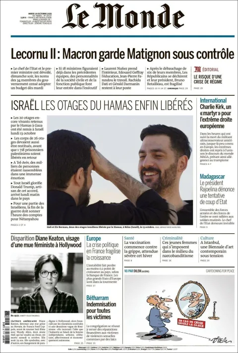 Portada de Le Monde del martes, 14 de octubre de 2025