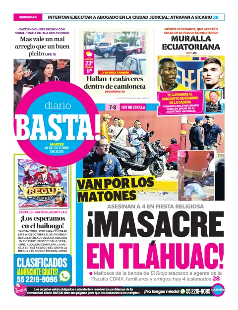 Portada de Basta! (contraportada ) del martes, 14 de octubre de 2025