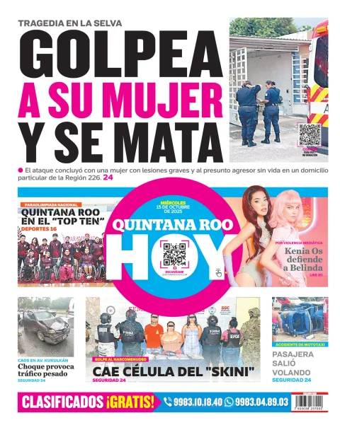 Portada de Quintana Roo Hoy (contraportada) del miércoles, 15 de octubre de 2025