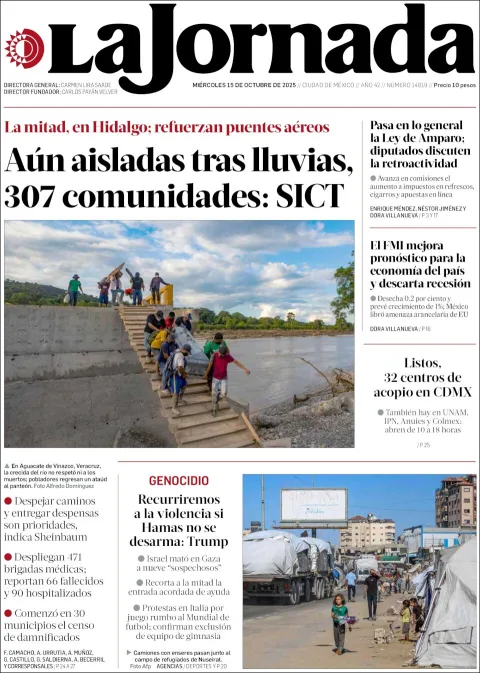 Portada de La Jornada del miércoles, 15 de octubre de 2025