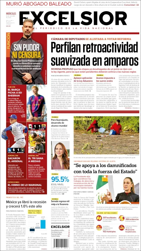 Portada de Excelsior del miércoles, 15 de octubre de 2025