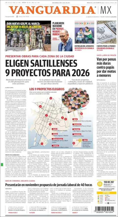 Portada de Vanguardia del miércoles, 15 de octubre de 2025