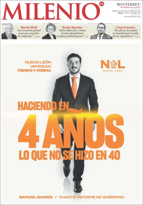 Portada de Milenio del miércoles, 15 de octubre de 2025