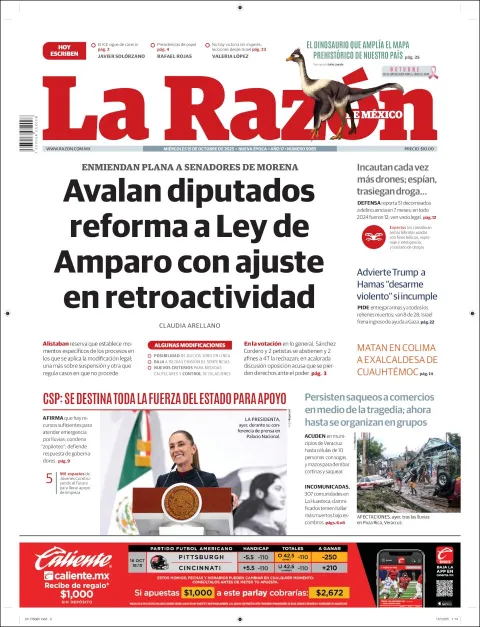 Portada de La Razon del miércoles, 15 de octubre de 2025