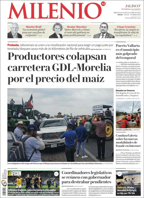 Portada de Milenio Jalisco del miércoles, 15 de octubre de 2025