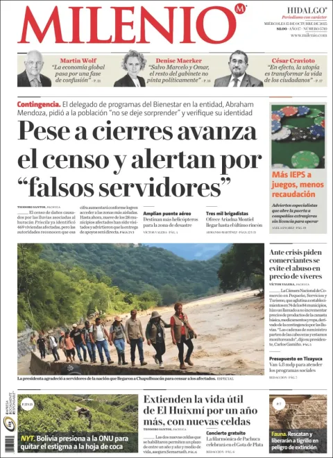 Portada de Milenio Hidalgo del miércoles, 15 de octubre de 2025