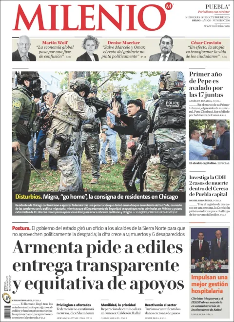 Portada de Milenio Puebla del miércoles, 15 de octubre de 2025