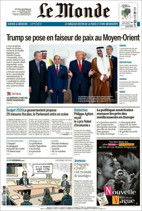 Portada de Le Monde del miércoles, 15 de octubre de 2025