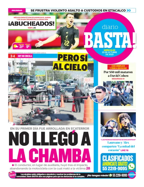 Portada de Basta! (contraportada ) del miércoles, 15 de octubre de 2025