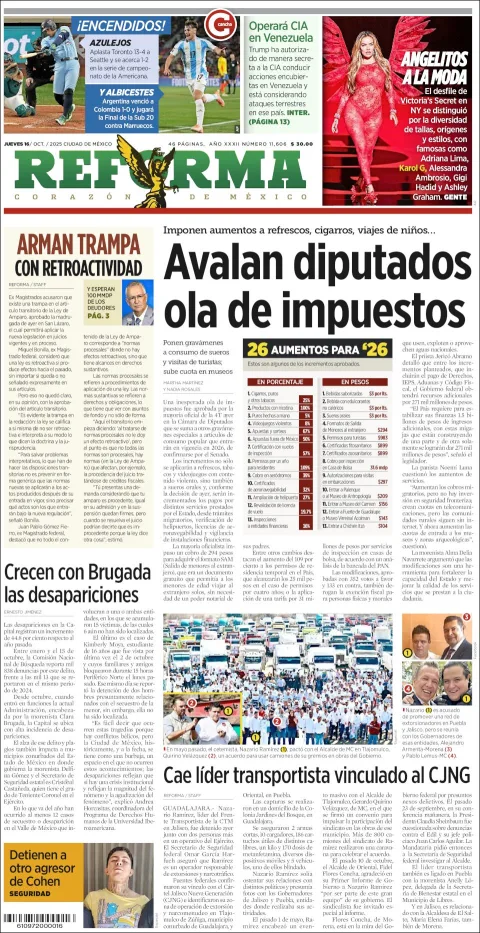 Portada de Reforma del jueves, 16 de octubre de 2025