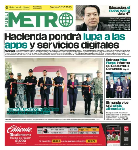 Portada de Publimetro Monterrey del jueves, 16 de octubre de 2025