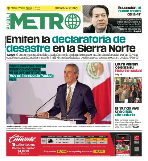 Portada de Publimetro Puebla del jueves, 16 de octubre de 2025