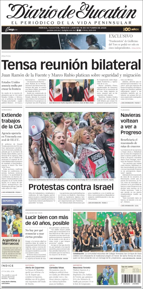 Portada de Diario de Yucatán del jueves, 16 de octubre de 2025