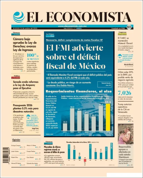 Portada de El Economista del jueves, 16 de octubre de 2025