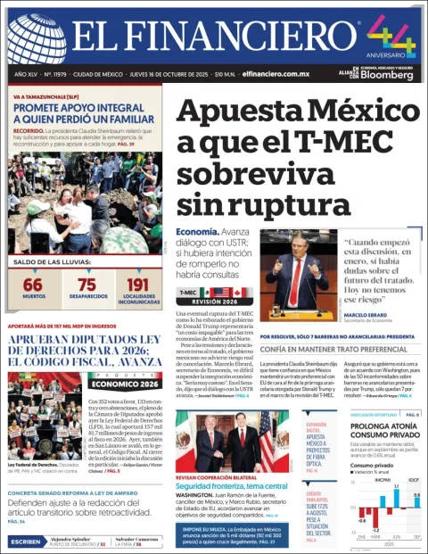 Portada de El Financiero del jueves, 16 de octubre de 2025