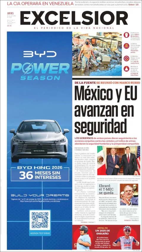 Portada de Excelsior del jueves, 16 de octubre de 2025