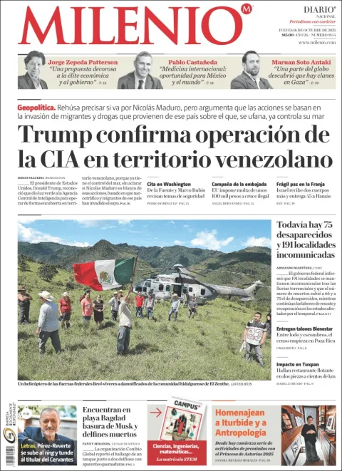 Portada de Milenio del jueves, 16 de octubre de 2025
