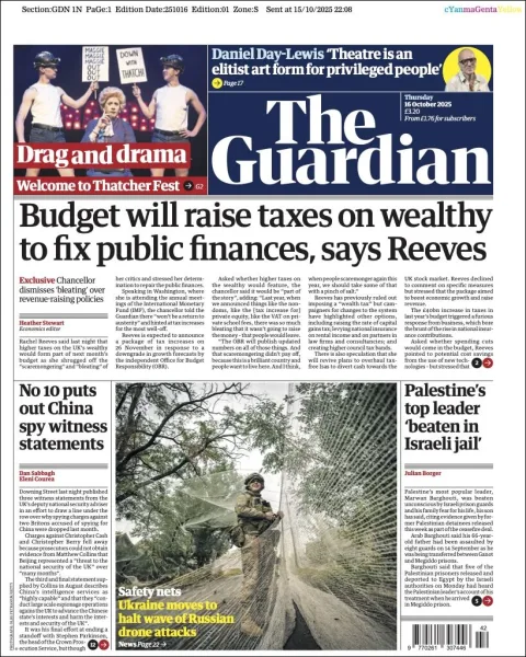 Portada de The Guardian (reino Unido) del jueves, 16 de octubre de 2025