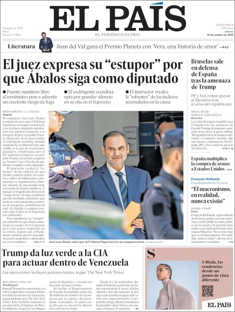 Portada de El Pais del jueves, 16 de octubre de 2025
